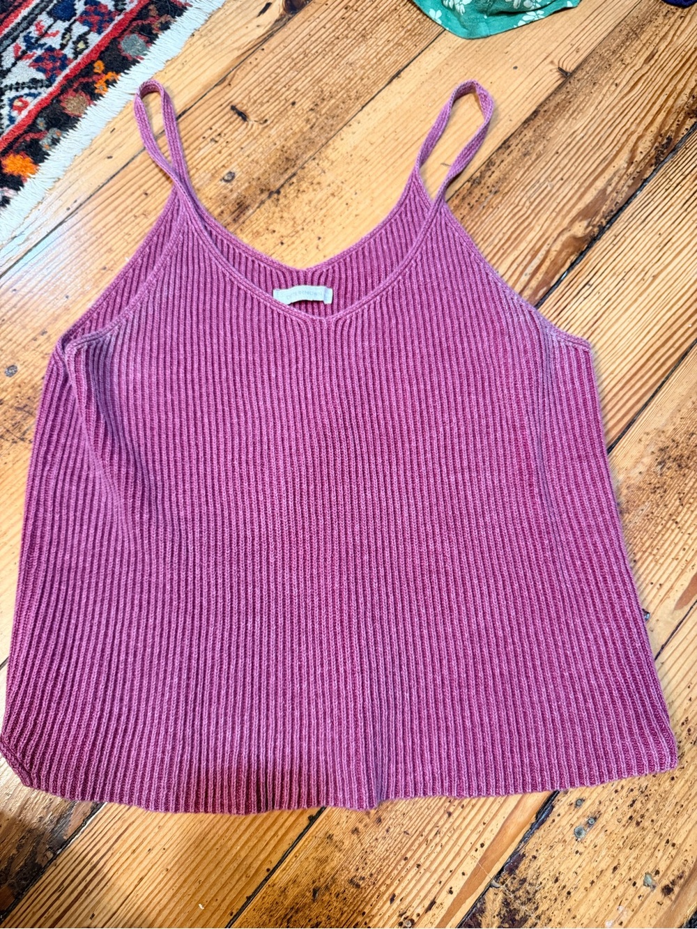 Outerknown Ribbed V-Neck Spaghetti Strap Camisole - Magenta - Large